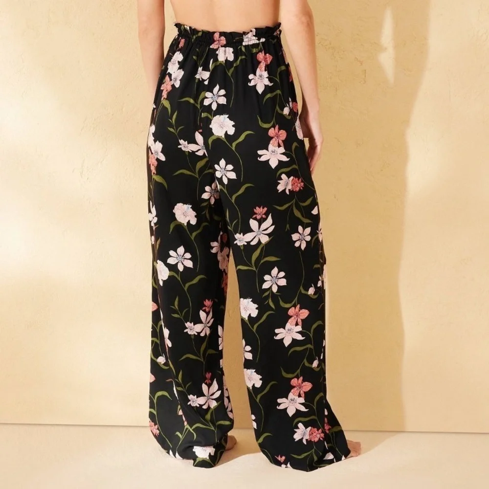 Floral Print Ruffle Waist Cover Up Pants - Shade & Shore Botanical Pattern 🆕